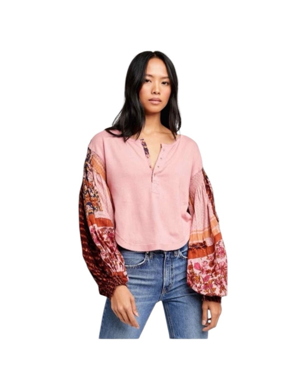 Free People Light Magic Henley balloon sleeve top Small